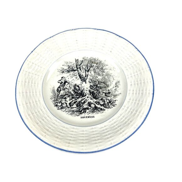 Antique Digoin Sarreguemines Novembre Plate 7'' French Scene Porcelain Vintage - Picture 1 of 6